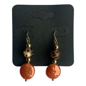 Handmade Orange and Animal print Earrings with Gold Accents